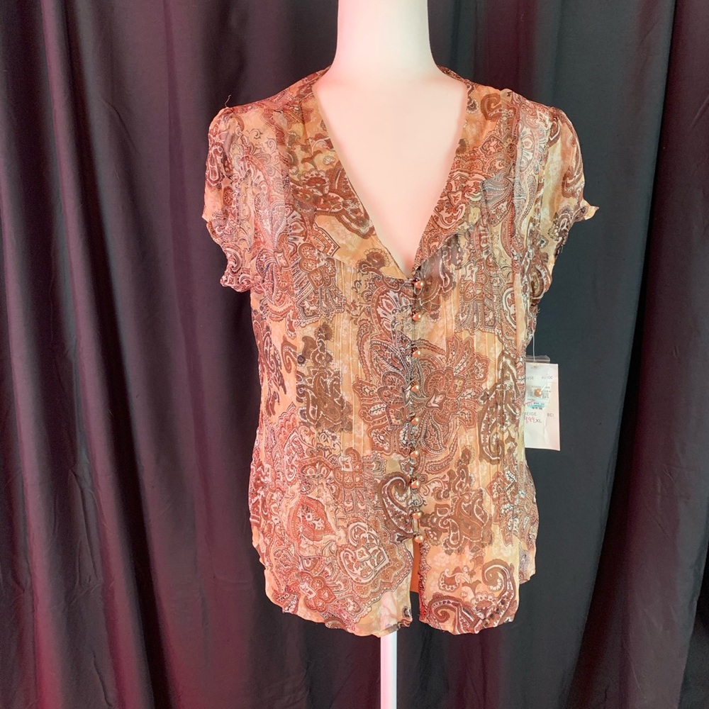 Separates brown paisly sheer shirt with tank size XL